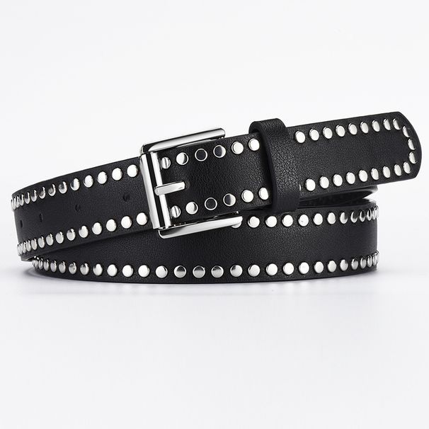 Punk style rivet decorative needle buckle PU leather with a high-end feel for women's versatile jeans belt_viptrois.com