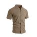 Men's Linen-Blend Short Sleeve Shirt, Casual Lapel Collar Solid Color Breathable Top For Summer, Lightweight Wrinkle-Resistant Relaxed Fit Shirt_viptrois.com