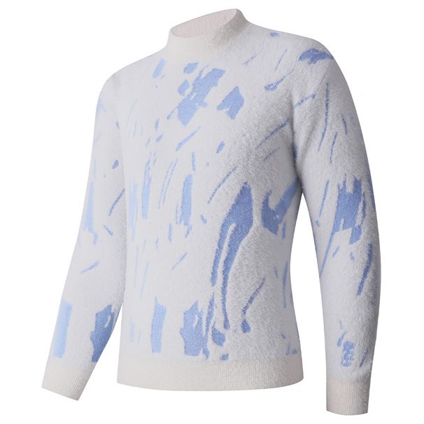 Men's Ink Splash Print Sweater – Casual Round Neck Knit Pullover (Off-White/Grey, Sizes L-3XL)_viptrois.com