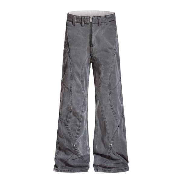 Unique High Street Wide-Leg Denim Flared For Men Punk Heavy Industry Deconstructed Split Design Loose Long Pants_viptrois.com