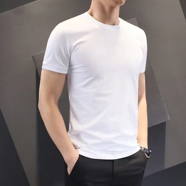 Men's Clothing Shirts And Clothing Short Sleeved T Shirts Slim Fit Thin 140g Polyester Solid Color Bottoming Shirt_viptrois.com