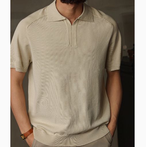Old Money Style Thin V Neck Knitted Polo Shirt Short Sleeve High End Textured Men's All Match T Shirt Trend_viptrois.com