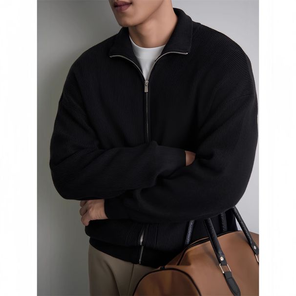 Men's Casual Zip-Up Knit Cardigan - Lightweight Loose Fit Pullover Sweater For Spring & Autumn_viptrois.com