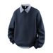 Men's Fake Two-Piece Sweatshirt – Contrast Collar Long Sleeve Pullover (Navy Blue & Light Heather Gray, S-XXXL)_viptrois.com