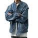 American Retro Workwear Stand Collar Washed Blue Denim Jacket Spring And Autumn Men's New Loose Top Casual Coat Trend_viptrois.com