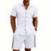 Men's Short Sleeve Linen Blend Shirt & Contrast Trim Shorts Set | Modern Minimalist Summer Casual Outfit_viptrois.com