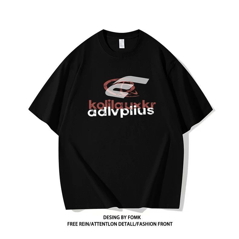 Vintage American T-shirt Letter Print Summer Trend Hiphop Street Loose Crew Neck Short Sleeve Men's_viptrois.com