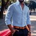 Men's 3d Print Stripe Long Sleeve Shirt, Fashion Casual Stretch Button Down Shirt For Daily Wear Breathable Lightweight Material_viptrois.com