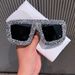 Large Frame Fashion Sunglasses Luxury Rhinestone Trendy Street Shooting Sunglasses Personality Party Decoration Glasses For Women_viptrois.com