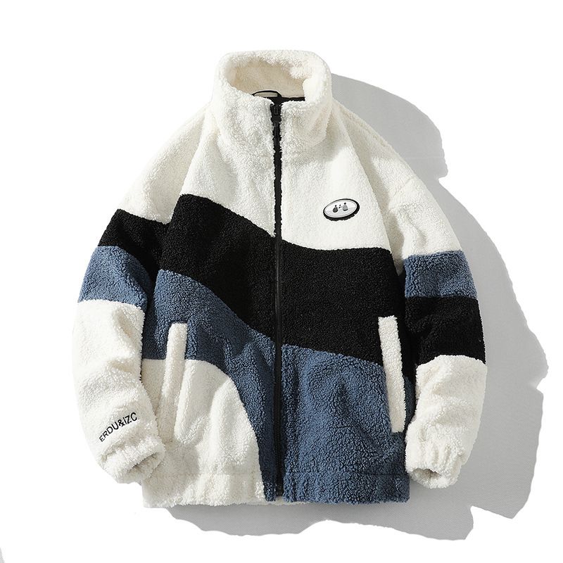 Autumn Lamb Wool Jacket Men's Couple Lamb Wool Stand-up Collar Thickened Jacket Color Matching Versatile Top_viptrois.com