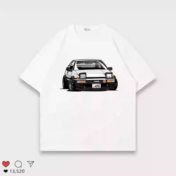 Initial Text D Jay Chou AE86 Trendy Men's And Women's Short Sleeved With Racing Clothes Around, Pure Cotton Printed_viptrois.com