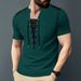 Men's Clothing Cardigan Drawstring Round Neck Sports Polo Shirt_viptrois.com