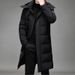 Men's Long Hooded Down Jacket – Korean-Trim Fit With Windproof Tech (M-5XL, Black/Gray)_viptrois.com
