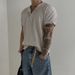 Men's Clothing Waffle Henry Collar Short Sleeved T Shirt Summer Light Breathable Polo Shirt Loose Casual T Shirt_viptrois.com