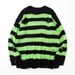Oversized Distressed Knit Sweater For Men Crewneck Pullover With Striped Color Blocking (Black/Red, Black/White,Black/Yellow, Black/Green, Red/White)_viptrois.com