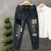 Men's High Street Retro Distressed Blue Jeans Loose Harem Straight Leg Trousers Summer Patchwork Denim_viptrois.com