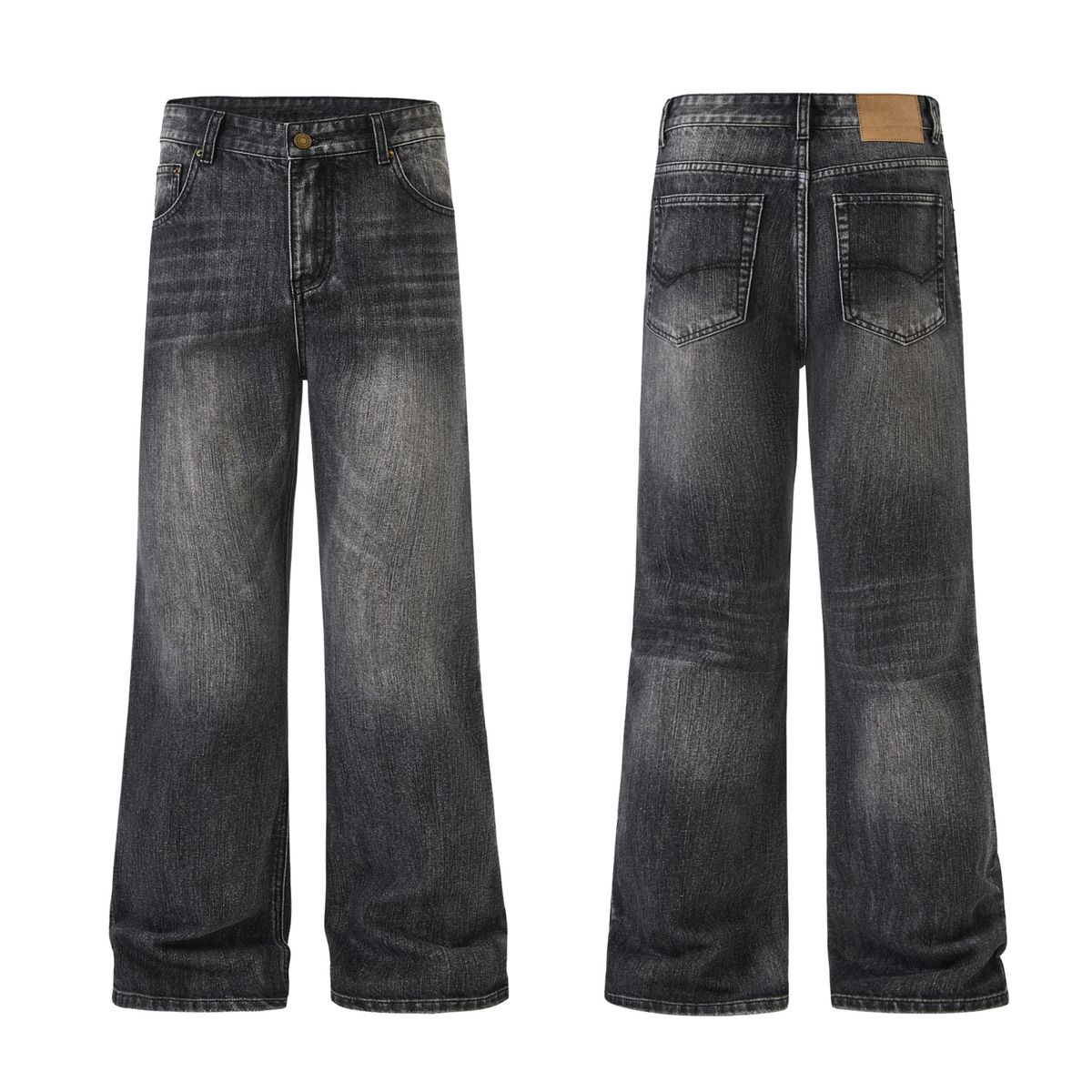 Men's Clothing American High Street Autumn New Washed Bamboo Cotton Jeans Loose Flared Distressed Wide Leg Pants_viptrois.com