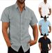 Men's Clothing Shirt Double Pocket Cotton And Linen Short Sleeved Shirt Casual Vacation Shirt 7 Colors_viptrois.com