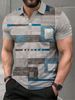 Men's Clothing Irregular Geometric Pattern Fashion Short Sleeved Button Lapel Shirt_viptrois.com