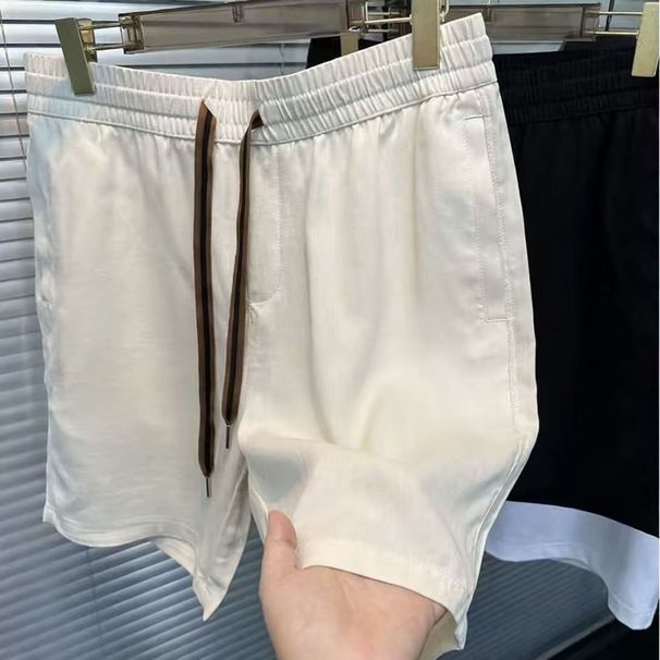 2025 Summer High-End Old Money Style Linen Solid Color Sports Casual For Men, Loose Fit, Light Luxury Beach Shorts_viptrois.com