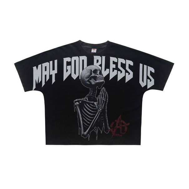 American Vintage Prayer Rebellious All-over Print Washed Distressed Loose One-piece Cut Short-sleeve T-shirt_viptrois.com