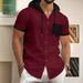 Men's Clothing Men's Summer New Waffle Hooded Color Matching Pocket Buttoned Cardigan Short Sleeved Jacket_viptrois.com