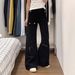 Black Flared Workwear Jeans For Men And Women, New Design, Loose Fit, High-waisted Bell-bottom Pants_viptrois.com