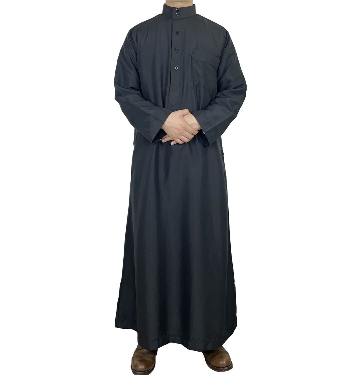 Men's Clothing Robe Qatar Stand Collar Robe Pocket Design Arab Middle East Men's Clothing Spot_viptrois.com