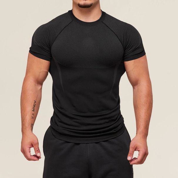 Quick-Dry Men’s Workout T-Shirt Stretchy Gym Tee With Breathable Milk Silk Fabric & All-Over Print For Running, Lifting & Training_viptrois.com