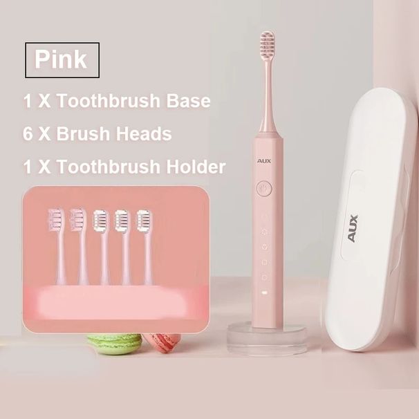 Adult Sonic Rechargeable Electric Toothbrush With 5pcs Soft Bristles Replaceable Brush Head Portable Case_viptrois.com