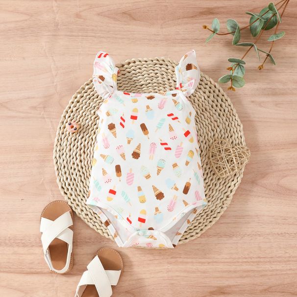 Mother & Kids Summer Girls Cute Casual Printed Fungus Fly Sleeve Romper One Piece Bodysuit Spot Wholesale_viptrois.com