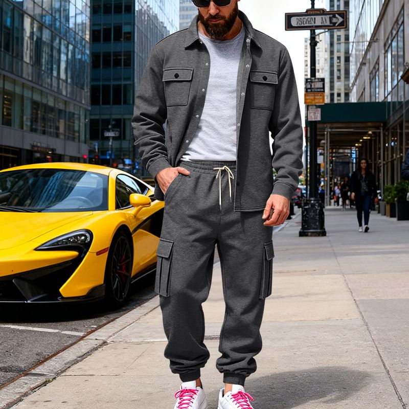 Men's Heavyweight Velvet Sweatpants And Jacket Set Warm Outdoor Workwear Two-Piece Suit For Winter_viptrois.com