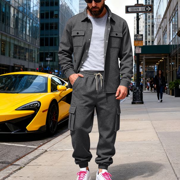 Men's Heavyweight Velvet Sweatpants And Jacket Set Warm Outdoor Workwear Two-Piece Suit For Winter_viptrois.com