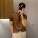 Turn-down Collar Polo , Trendy Casual Summer Textured Color Korean Style Knitted Short Sleeve T-shirt Base Shirt For_viptrois.com