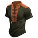 Vintage Drawstring Stand Collar Polo Shirts Summer Men Casual Short Sleeve Tops For Mens Retro Patchwork Polo T Shirts_viptrois.com