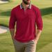 Spring And Autumn American Loose Men's Simple Solid Color Polo Shirt Long Sleeve T Shirt_viptrois.com