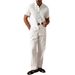 Men's Casual Shirts Men's Summer New Solid Color Lapel Breathable Men's Trousers Suits_viptrois.com
