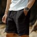 Men's Cotton Linen Solid Color Drawstring Elastic Waist Straight Leg Breathable Beach Style Shorts Fashion Everyday Clothing_viptrois.com