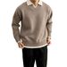 Men's Premium Knit Polo Sweater – Fake Two-Piece V-Neck Pullover (Gray/Beige) – Plus-Size Comfort, Old Money Style Business Casual_viptrois.com