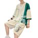 Men's Suit Summer American Color Blocked Short Sleeved T-Shirt , Free To Match, Student High Street Casual Two-Piece_viptrois.com