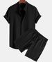 Men's Short-Sleeved Solid Color Shirt Casual Basic Cotton Polyester Blend Loose Fit Summer Black Yellow Gray Striped Shirt_viptrois.com