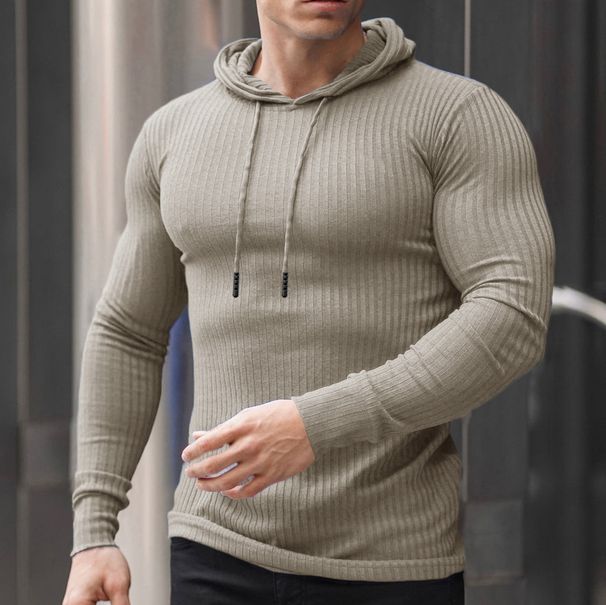 Men's Slim Fit Training Hoodie – Breathable Knit Workout Pullover For Gym & Sports, Muscle Fit Long Sleeve Sweatshirt_viptrois.com