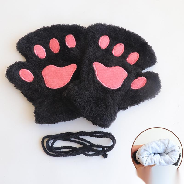 Cute Cat Claw Gloves Women in Autumn Winter, Warm Cold proof Half Finger Gloves, Thickened and Plush for Students to_viptrois.com