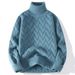 Men's Long Sleeve High Neck Jacquard Knit Sweater – Trendy Loose Fit Pullover For Teens & Young Adults, Winter Warm Casual Wear_viptrois.com