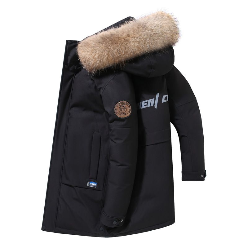 Men's Clothing Men's Long Down Jacket With Fur Hood, Winter Warm Thickened Parka Coat, Loose Fit Casual Overcoat For Youth_viptrois.com