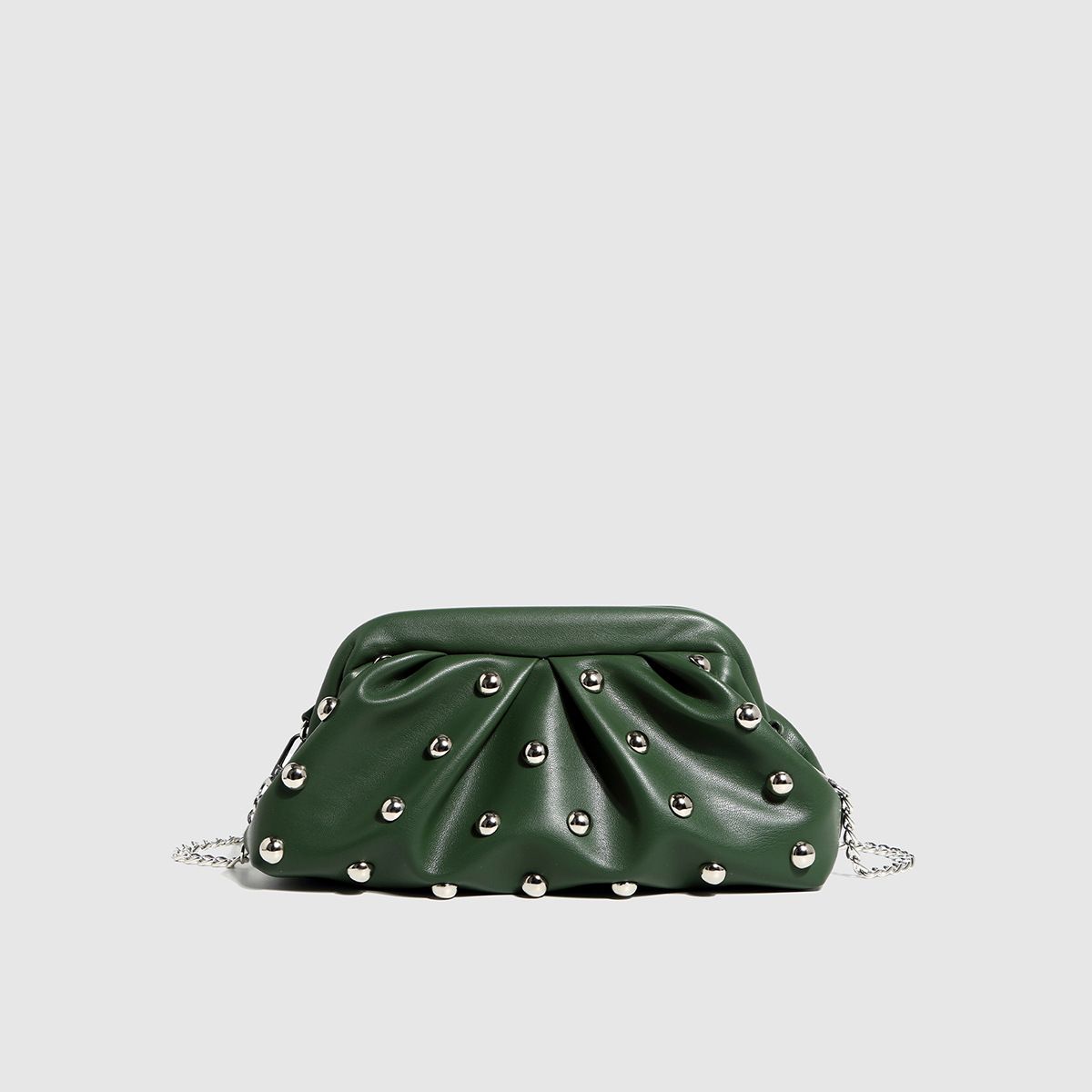 Women's Bags New Pleated Dumpling Bag Rivet Clutch Dumpling Bag Chain Shoulder Messenger Bag Clip Children's Bag_viptrois.com