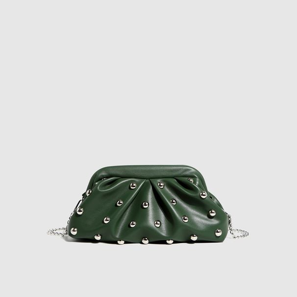 Women's Bags New Pleated Dumpling Bag Rivet Clutch Dumpling Bag Chain Shoulder Messenger Bag Clip Children's Bag_viptrois.com