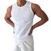 White Ribbed Stretch Slim Fit Vest Style Men's Summer Sleeveless T-Shirt Casual Sports Top_viptrois.com