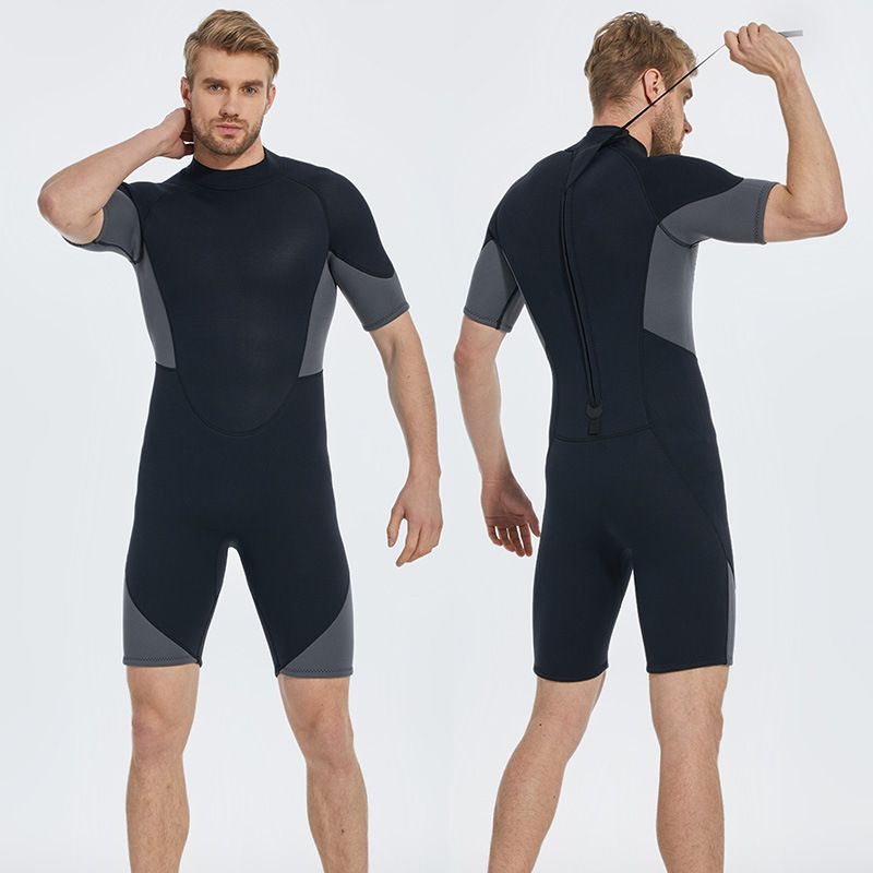 Men's Clothing 2 3mm One Piece Short Diving Suit With Rear Zipper Rubber Diving Suit For Cold And Warm Outdoor Swimming Snorkeling Suit_viptrois.com