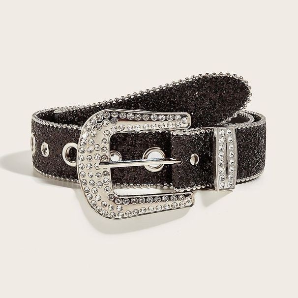 Rhinestone inset wide belt decoration fashionable and personalized sequin jeans with versatile design new style_viptrois.com